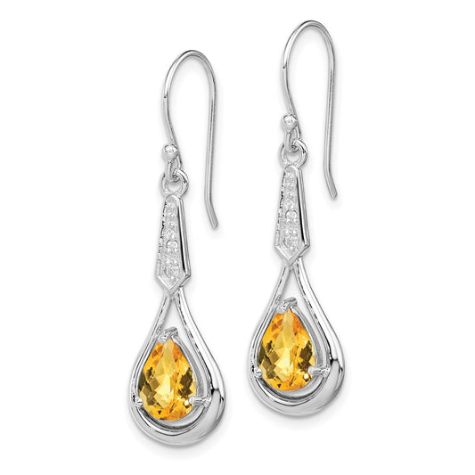 Rhodium-plated Sterling Silver CZ and Citrine Dangle Earrings