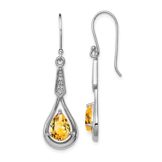 Rhodium-plated Sterling Silver CZ and Citrine Dangle Earrings