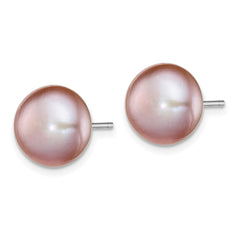 Rhodium-plated Silver 10-11mm Purple FWC Button Pearl Earrings