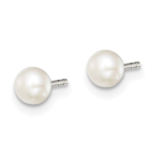 Rhodium-plated Silver 3-4mm White FWC Button Pearl Stud Earrings