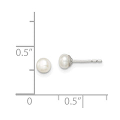 Rhodium-plated Silver 3-4mm White FWC Button Pearl Stud Earrings