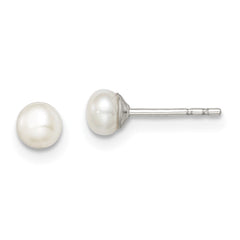 Rhodium-plated Silver 3-4mm White FWC Button Pearl Stud Earrings