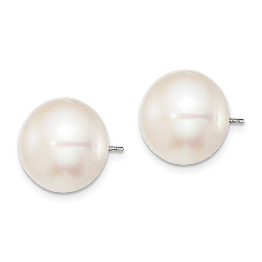 Rhodium-plated Silver 12-13mm White FWC Button Pearl Earrings