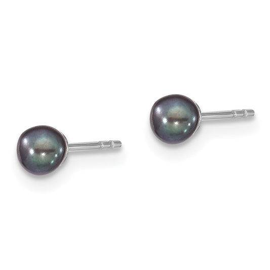 Sterling Silver 3-4mm RH Black FWC Round Pearl Stud Earrings