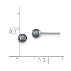 Sterling Silver 3-4mm RH Black FWC Round Pearl Stud Earrings