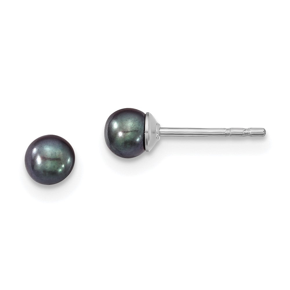 Sterling Silver 3-4mm RH Black FWC Round Pearl Stud Earrings