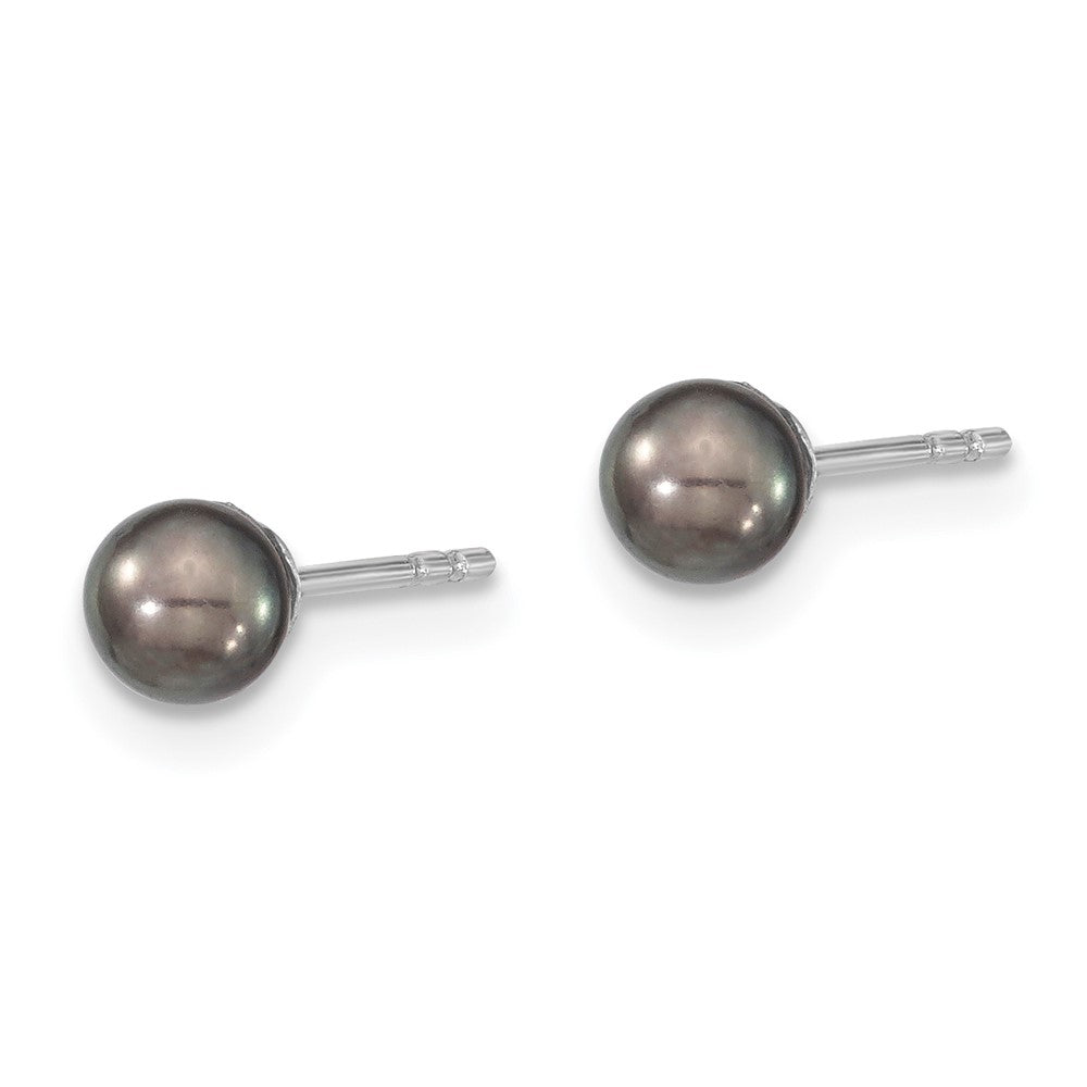 Sterling Silver 4-5mm RH Black FWC Round Pearl Stud Earrings