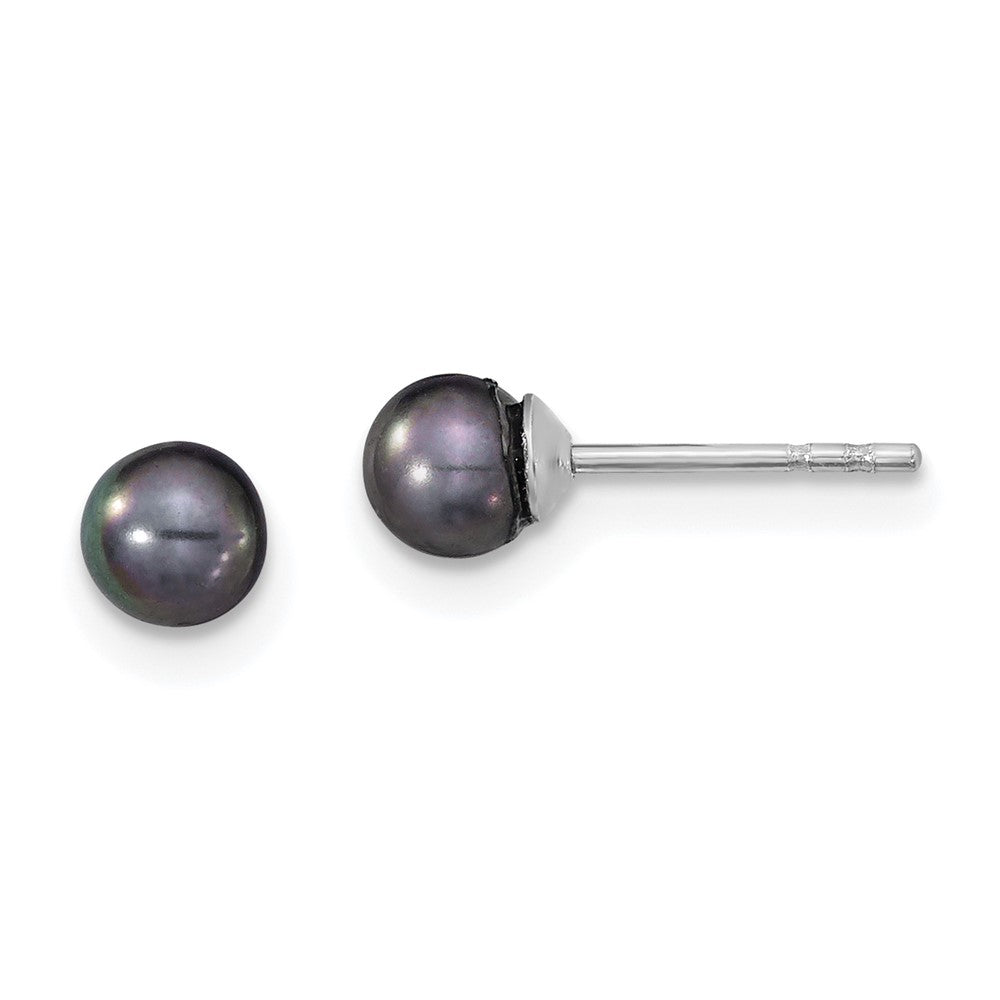 Sterling Silver 4-5mm RH Black FWC Round Pearl Stud Earrings