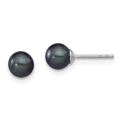 Rhodium-plated Silver 5-6mm Black FWC Round Pearl Stud Earrings