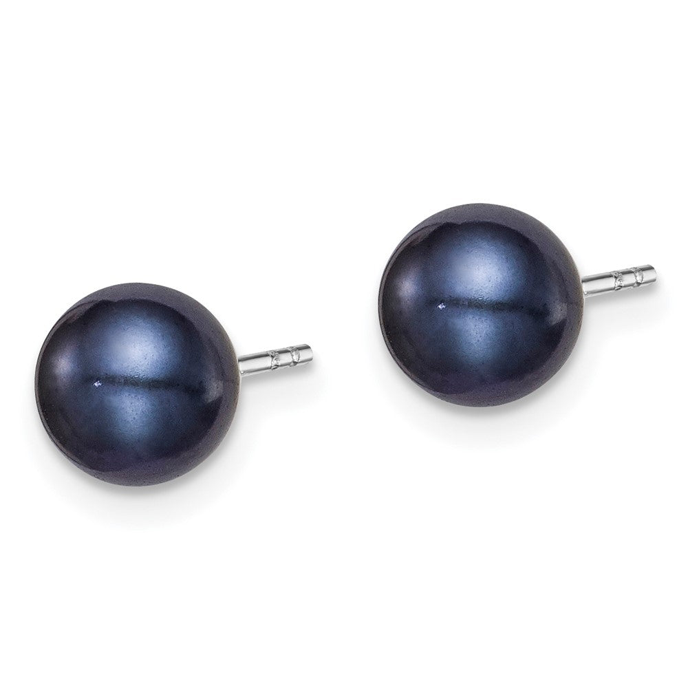 Rhodium-plated Silver 6-7mm Black FWC Round Pearl Stud Earrings