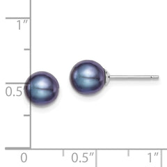 Rhodium-plated Silver 7-8mm Black FWC Round Pearl Stud Earrings