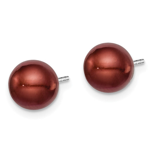 Rhodium-plated Silver 7-8mm Coffee FWC Round Pearl Stud Earrings