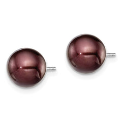 Rhodium-plated Silver 8-9mm Coffee FWC Round Pearl Stud Earrings