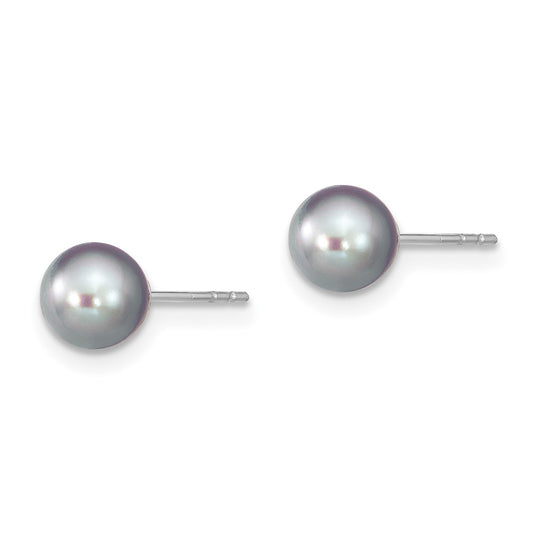 Rhodium-plated Sterling Silver 6-7mm Grey FWC Round Pearl Stud Earrings