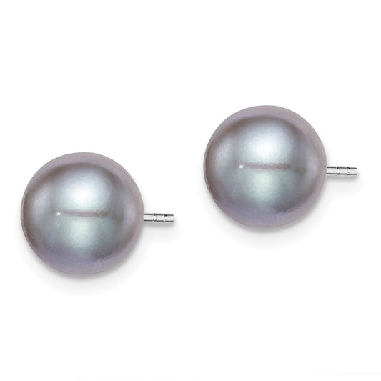 Rhodium-plated Silver 8-9mm Grey FWC Round Pearl Stud Earrings