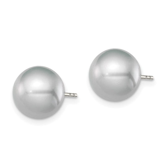 Rhodium-plated Silver 9-10mm Grey FWC Round Pearl Stud Earrings