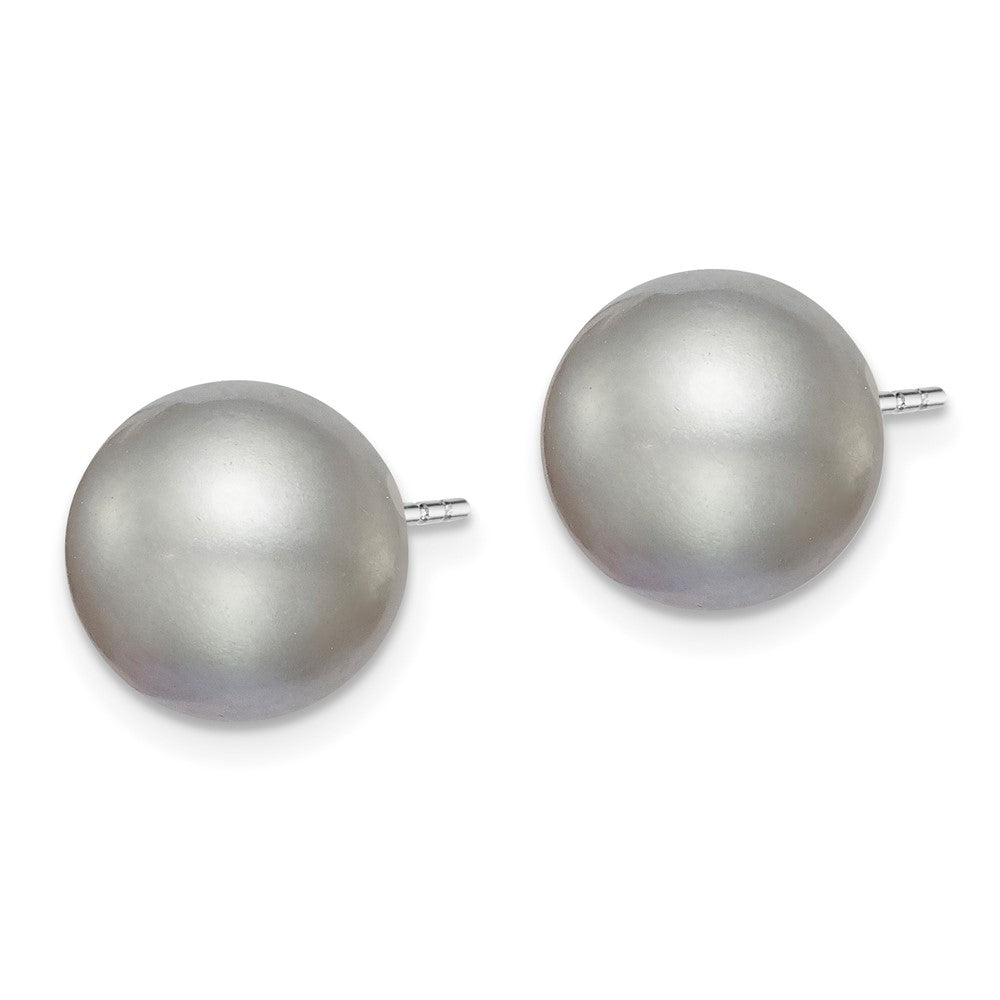 Rhodium-plated Silver 10-11mm Grey FWC Round Pearl Stud Earrings