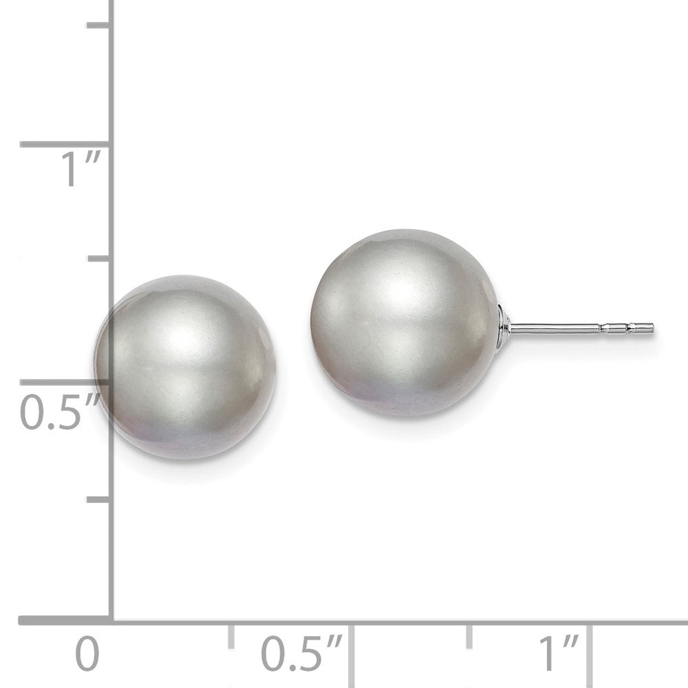 Rhodium-plated Silver 10-11mm Grey FWC Round Pearl Stud Earrings