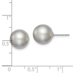 Rhodium-plated Silver 10-11mm Grey FWC Round Pearl Stud Earrings