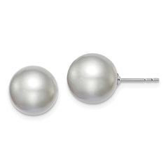 Rhodium-plated Silver 10-11mm Grey FWC Round Pearl Stud Earrings