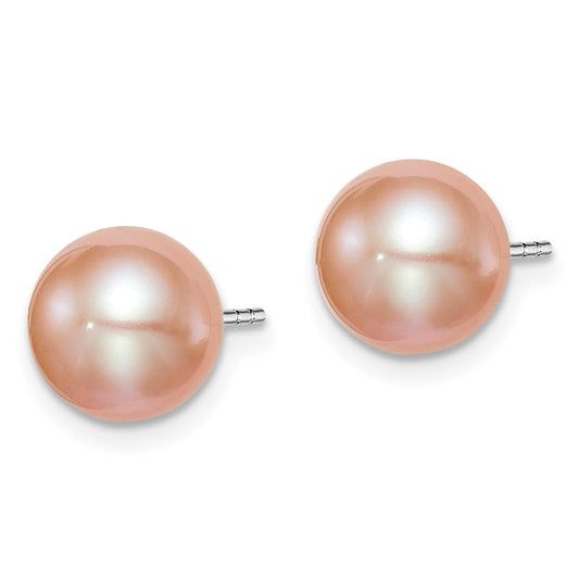 Rhodium-plated Silver 8-9mm Pink FWC Round Pearl Stud Earrings