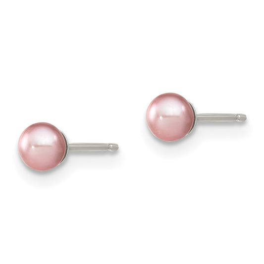 Rhodium-plated Silver 3-4mm Purple FWC Round Pearl Stud Earrings