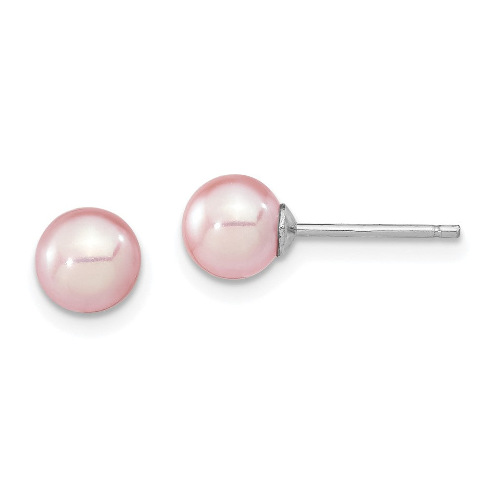 Rhodium-plated Silver 6-7mm Purple FWC Round Pearl Stud Earrings