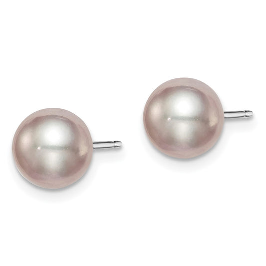 Rhodium-plated Silver 7-8mm Purple FWC Round Pearl Stud Earrings