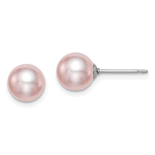 Rhodium-plated Silver 7-8mm Purple FWC Round Pearl Stud Earrings