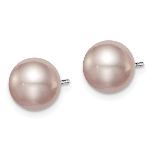 Rhodium-plated Silver 8-9mm Purple FWC Round Pearl Stud Earrings