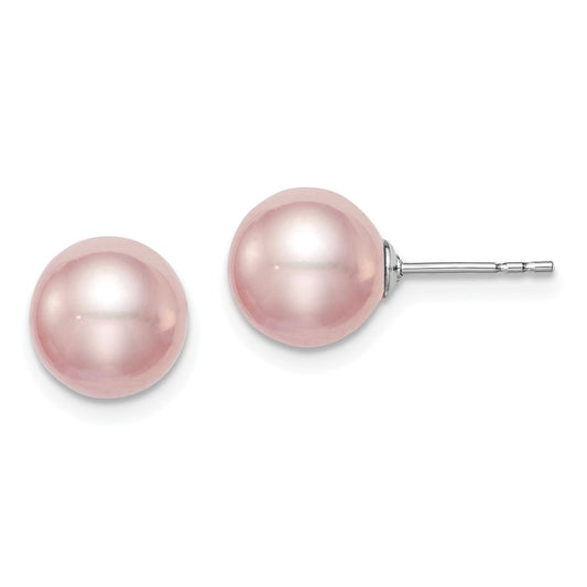 Rhodium-plated Silver 8-9mm Purple FWC Round Pearl Stud Earrings