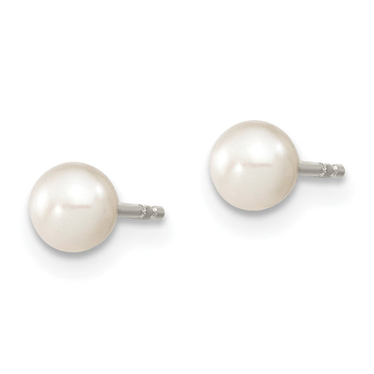 Rhodium-plated Silver 4-5mm White FWC Round Pearl Stud Earrings