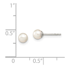 Rhodium-plated Silver 4-5mm White FWC Round Pearl Stud Earrings