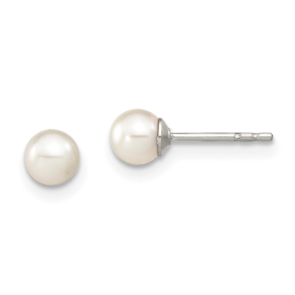 Rhodium-plated Silver 4-5mm White FWC Round Pearl Stud Earrings