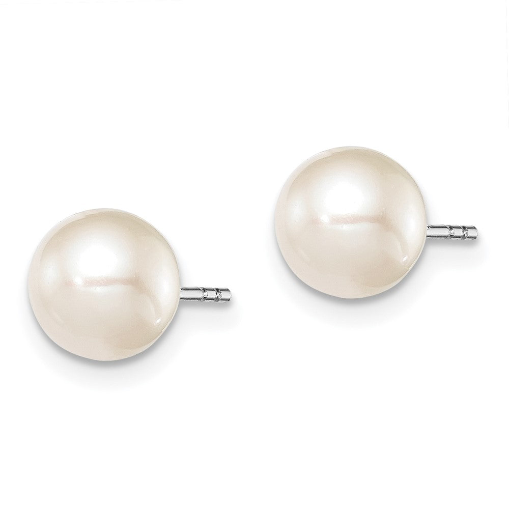 Rhodium-plated Silver 7-8mm White FWC Round Pearl Stud Earrings