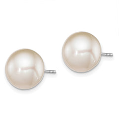 Rhodium-plated Silver 10-11mm White FWC Round Pearl Earrings