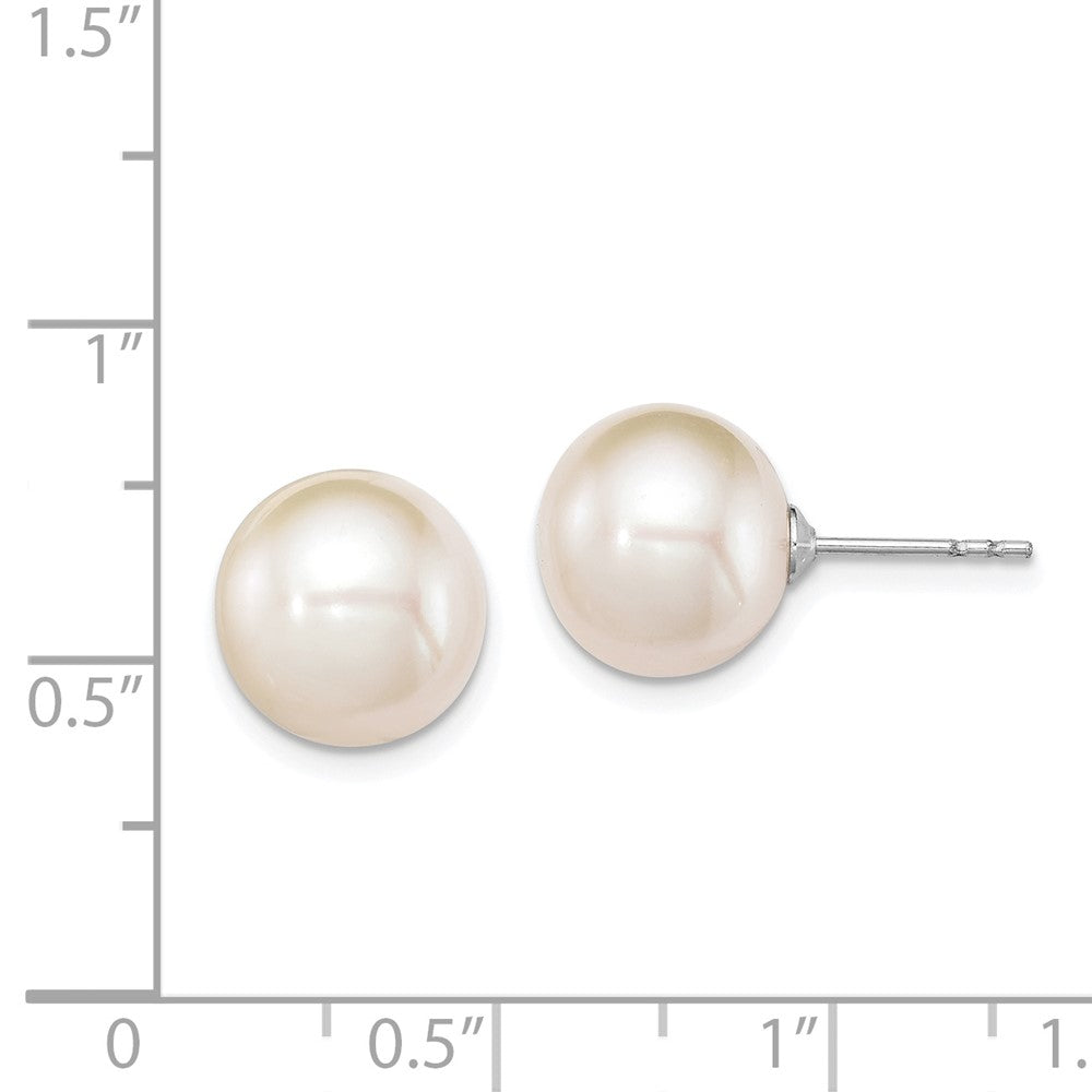 Rhodium-plated Silver 10-11mm White FWC Round Pearl Earrings