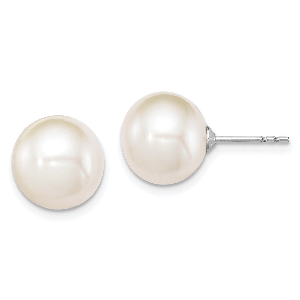 Rhodium-plated Silver 10-11mm White FWC Round Pearl Earrings