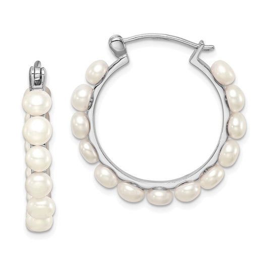 Rhodium-plated Sterling Silver 4-5mm White FWC Pearl Hoops