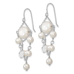 Rhodium-plated Sterling Silver 5-10mm FWC Pearl Swarovski Crystal Earrings