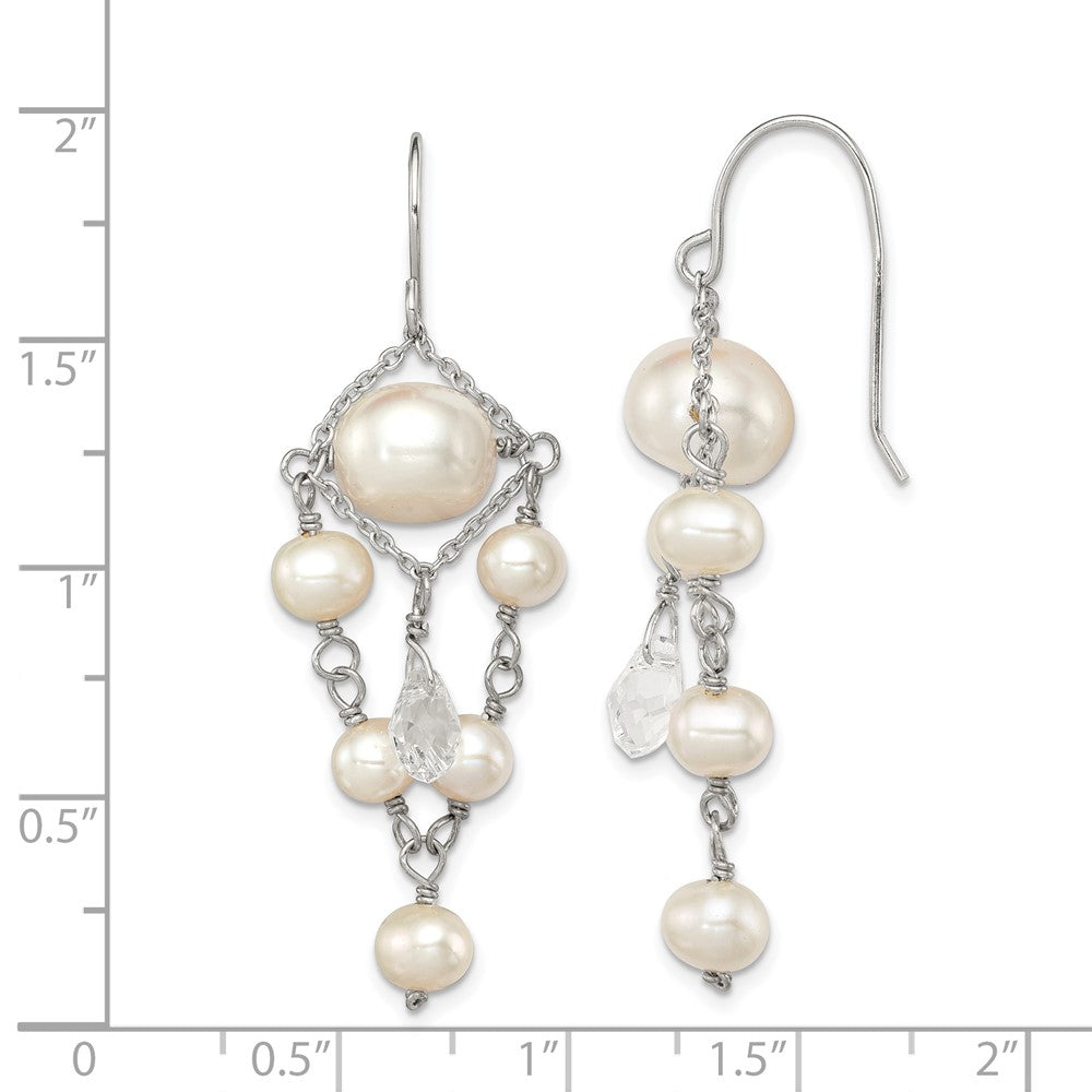 Rhodium-plated Sterling Silver 5-10mm FWC Pearl Swarovski Crystal Earrings