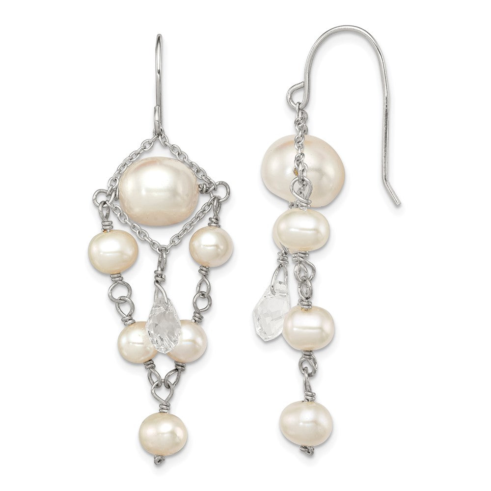 Rhodium-plated Sterling Silver 5-10mm FWC Pearl Swarovski Crystal Earrings