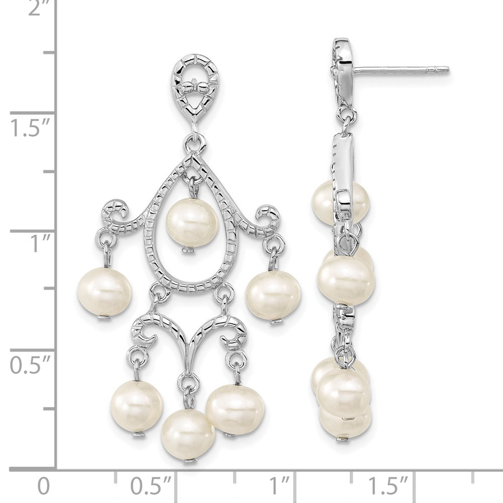 Rhodium-plated Sterling Silver 5-6mm White FWC Pearl Post Dangle Earrings