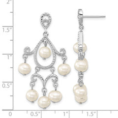 Rhodium-plated Sterling Silver 5-6mm White FWC Pearl Post Dangle Earrings