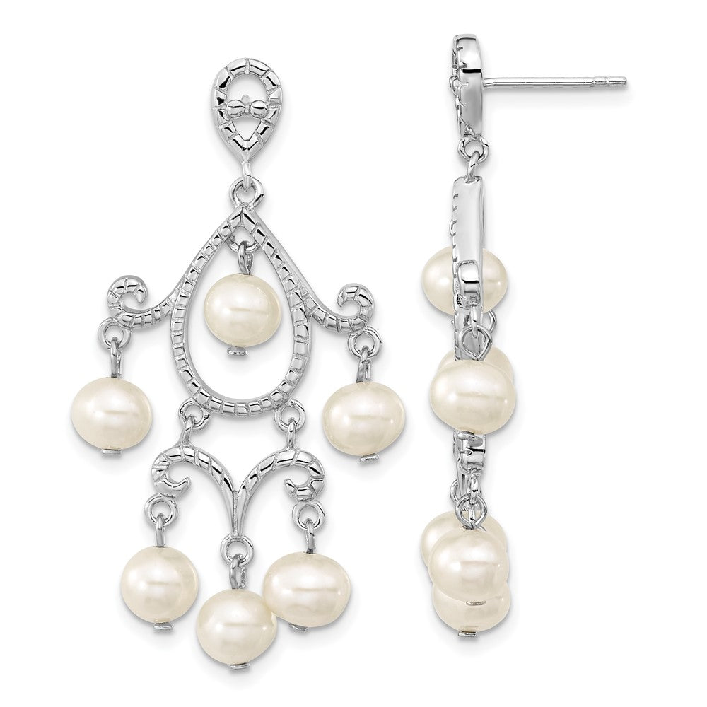 Rhodium-plated Sterling Silver 5-6mm White FWC Pearl Post Dangle Earrings