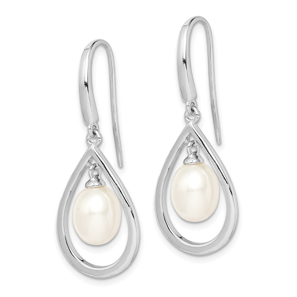 Rhodium-plated Sterling Silver 6-7mm White FWC Pearl Dangle Earrings