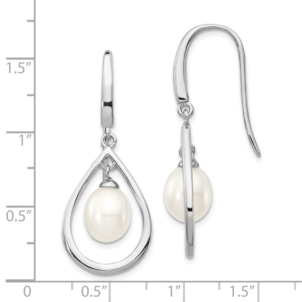 Rhodium-plated Sterling Silver 6-7mm White FWC Pearl Dangle Earrings