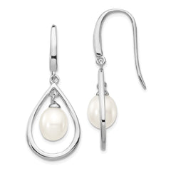 Rhodium-plated Sterling Silver 6-7mm White FWC Pearl Dangle Earrings