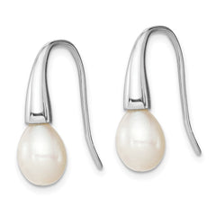 Rhodium-plated Sterling Silver 7-8mm White FWC Pearl Dangle Earrings