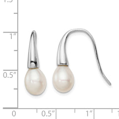 Rhodium-plated Sterling Silver 7-8mm White FWC Pearl Dangle Earrings